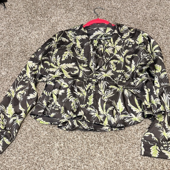 Tropical Leaf Print Pajama Top - Picture 1 of 6
